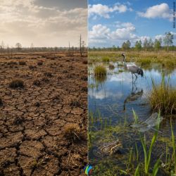 Desertification and rewetted peatlands in contrast (AI-generated picture)